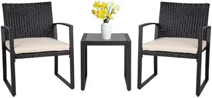 t Outdoor Patio Furniture Set, Modern Wicker Bistro Set, Conversation Rattan Chair of 2 with Coffee Table