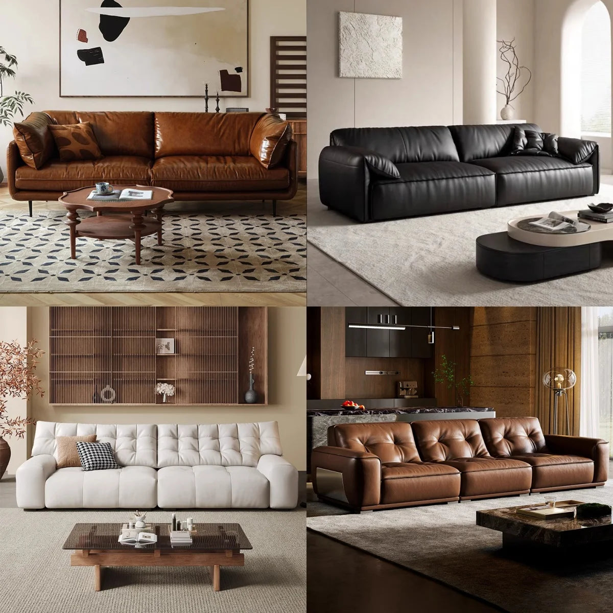 Minimalist Multi-Seat Leather Sectional Sofa Combination Modern Simple Living Room Sofas First Layer Cowhide L Shade Sofa Set