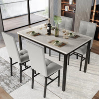 4-person Dining Table Set, Modern Artificial Marble Dining Table with 4 PU Leather Chairs, 5-piece Small Dining Table Set
