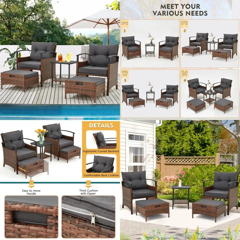 All-Weather 5-Piece PE Wicker Rattan Patio Furniture Set with Cushioned Chairs and Metal Coffee Table