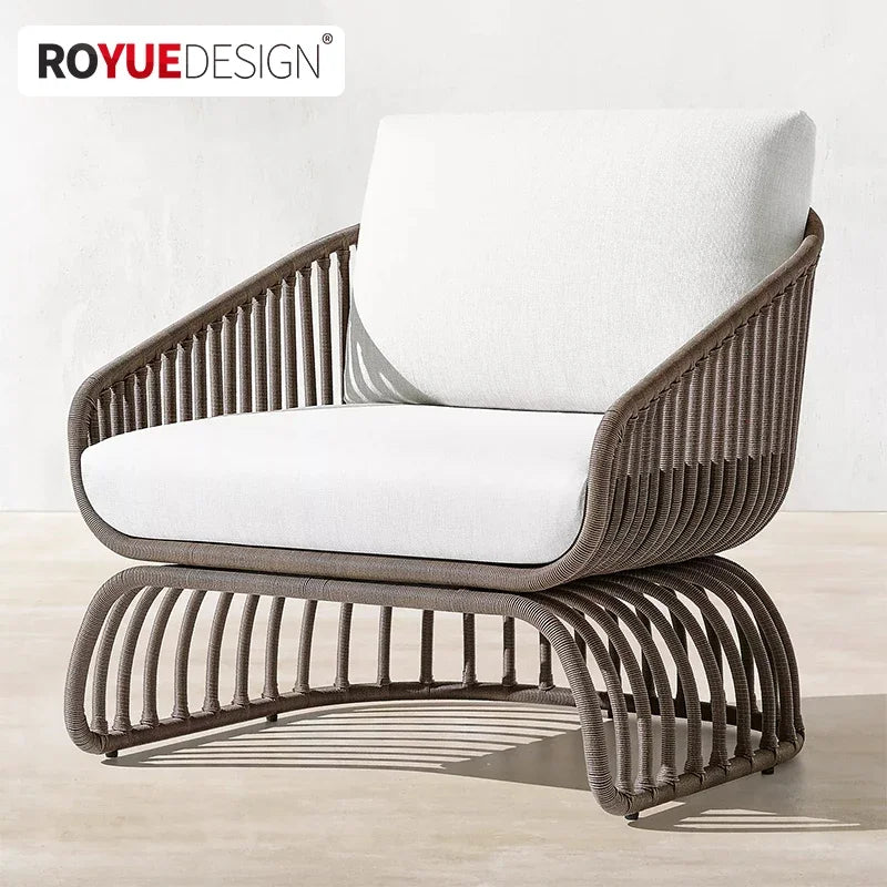 Italian Style Waterproof and Sunscreen Designer Garden Sofas Rattan Weaving Modern Garden Sofa Art Outdoor Furniture Divano HBOS