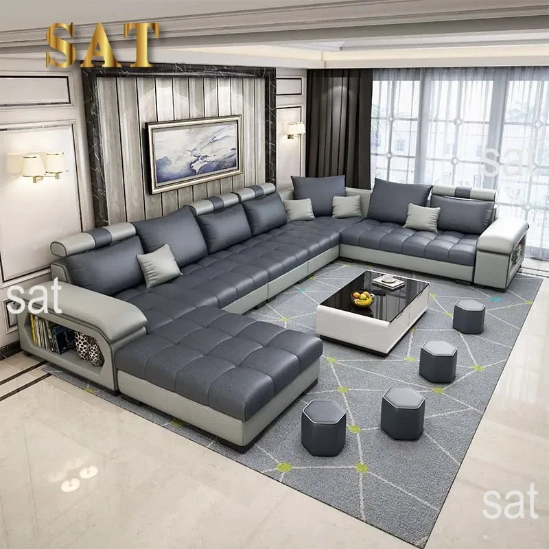 l # Modern Living Room Sectional Sofa U Shape 7 Seater Fabric Couch Luxury Sofa Set Multifunctional Corner Sofa With Usb Speaker