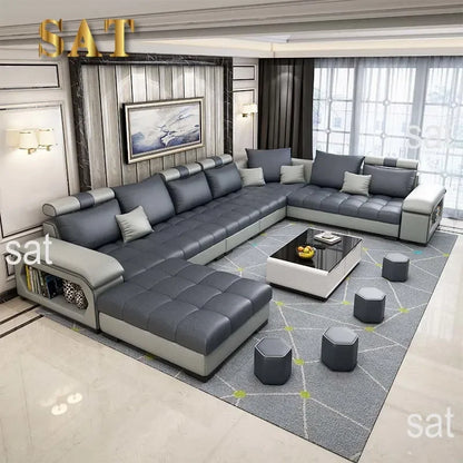 l # Modern Living Room Sectional Sofa U Shape 7 Seater Fabric Couch Luxury Sofa Set Multifunctional Corner Sofa With Usb Speaker