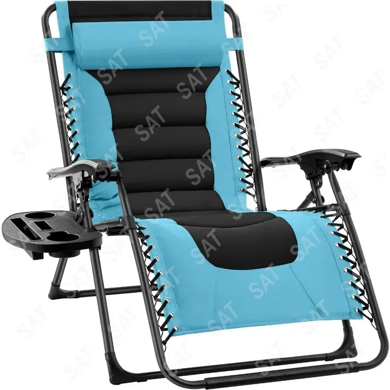 v Oversized Padded Zero Gravity Chair, Folding Outdoor Patio Recliner, XL Anti Gravity Lounger for Backyard w/Headrest, Cup Hold