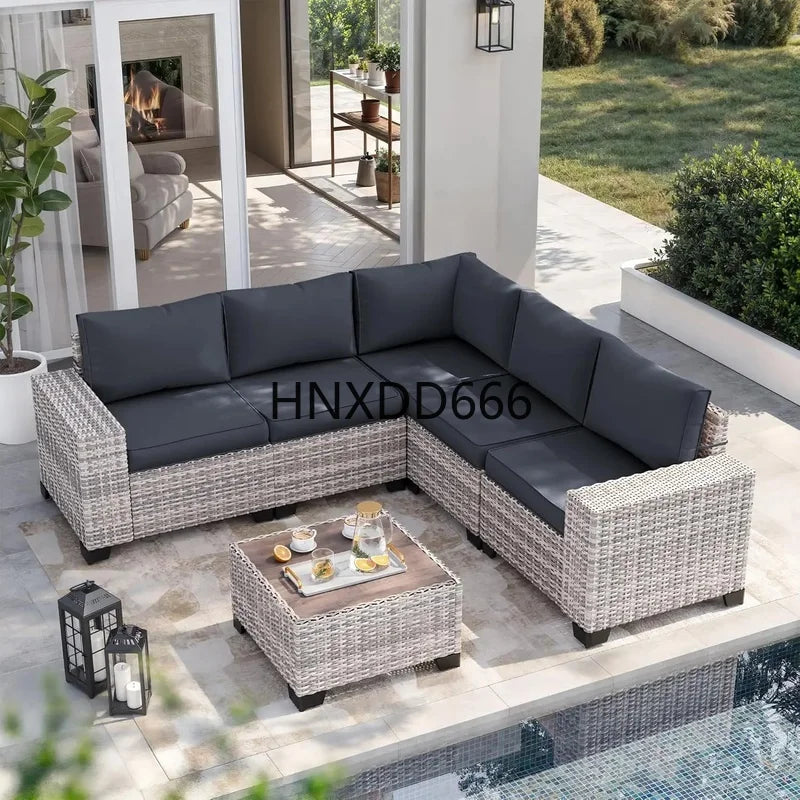PatioLix Furniture Set 6-Piece Outdoor Wicker Sectional Sofa Conversation with Thickened