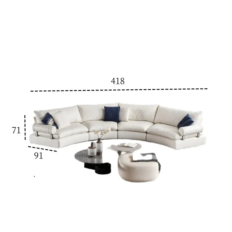 Light luxury designer curved condensed milk white cream wind large apartment special-shaped living room arc sofa
