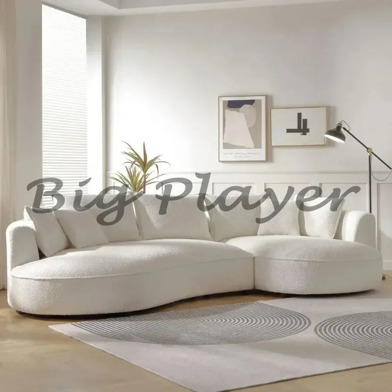Modern Curved Sofa Couch, Upholstery Boucle Sofa With Pillows, Right Hand Facing Sectional Boucle Fabric Couch