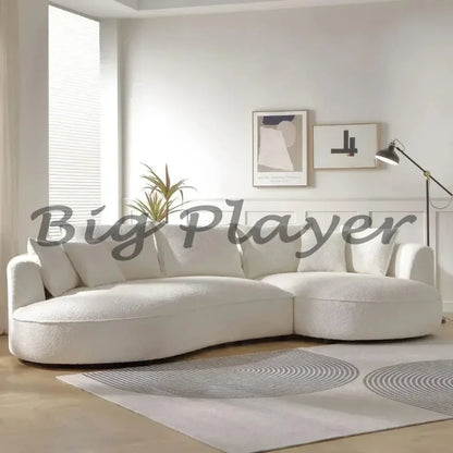 Modern Curved Sofa Couch, Upholstery Boucle Sofa With Pillows, Right Hand Facing Sectional Boucle Fabric Couch