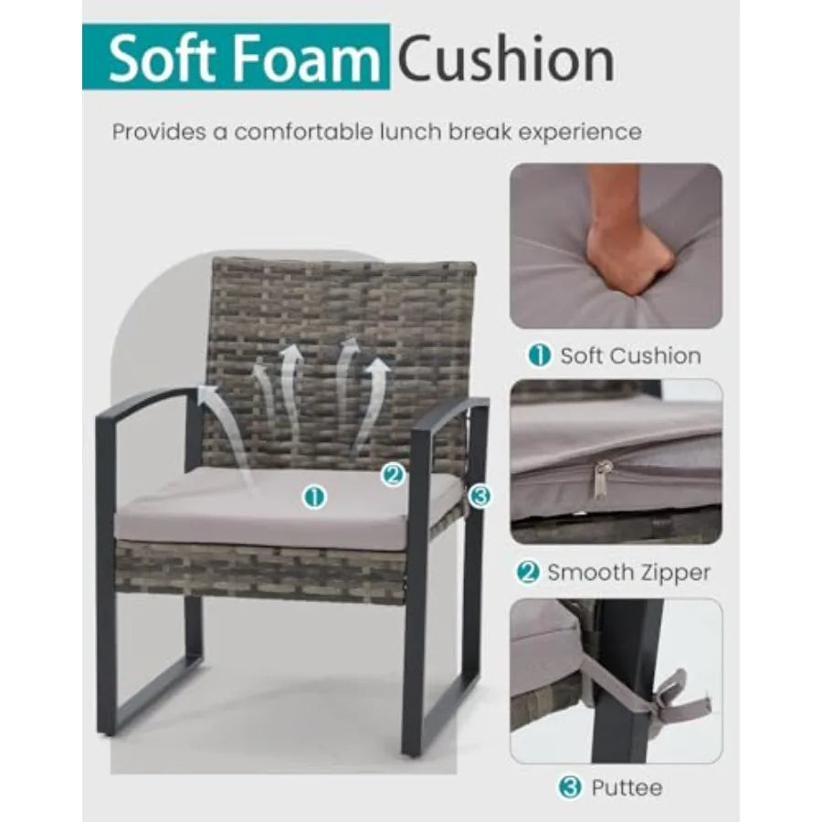 3Piece Outdoor Rattan Bistro Set with Coffee Table for Garden Balcony Poolside and Backyard Featuring Durable Steel Frame and C