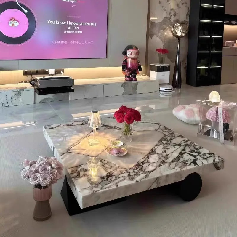 "Italian Minimalist Coffee Table - Calacatta Gold Vein Marble Square, Customizable Luxury for Small/Large Living Rooms"