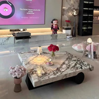 "Italian Minimalist Coffee Table - Calacatta Gold Vein Marble Square, Customizable Luxury for Small/Large Living Rooms"