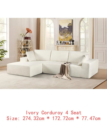 Convertible Sectional Sofa in Soft Corduroy, Modern Cozy Couch with Full Foam Cushioning, Comfortable Sleeper Sectional for