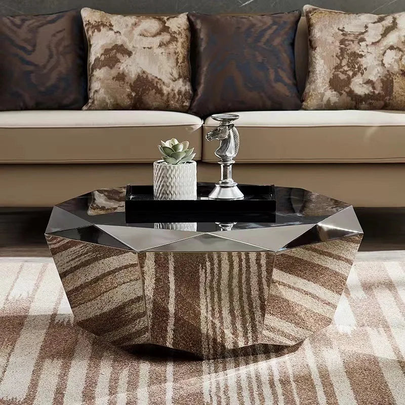 Light luxury modern minimalist special-shaped stainless steel diamond coffee table living room home Italian sofa natural