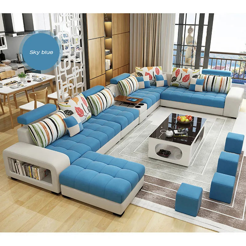 Light Luxury L-Shaped Sofa Set Living Room Furniture High Quality Big Sofa Set Modern Design Wooden Multifunctional Sofa