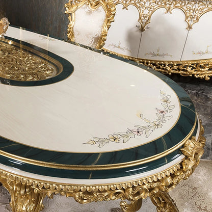 Upscale Royal Luxury Restaurant Furniture Set Custom Classical Wooden Gold Leaf Dining Table