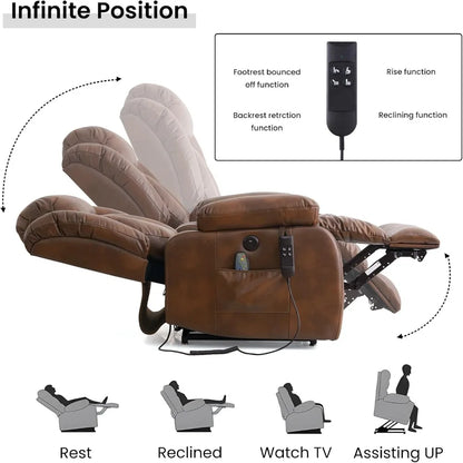 Power Lift Recliner Chair for Elderly with Heat And Massage Dual Motor Breathable Leather Recliner Chair for Sleeping
