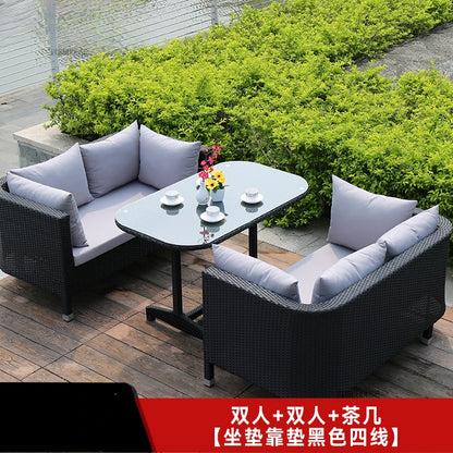 European Outdoor Garden Sofas Leisure PE Rattan Garden Terrace Sofa Chair Set Courtyard Balcony Double Sofa Outdoor Furniture AA