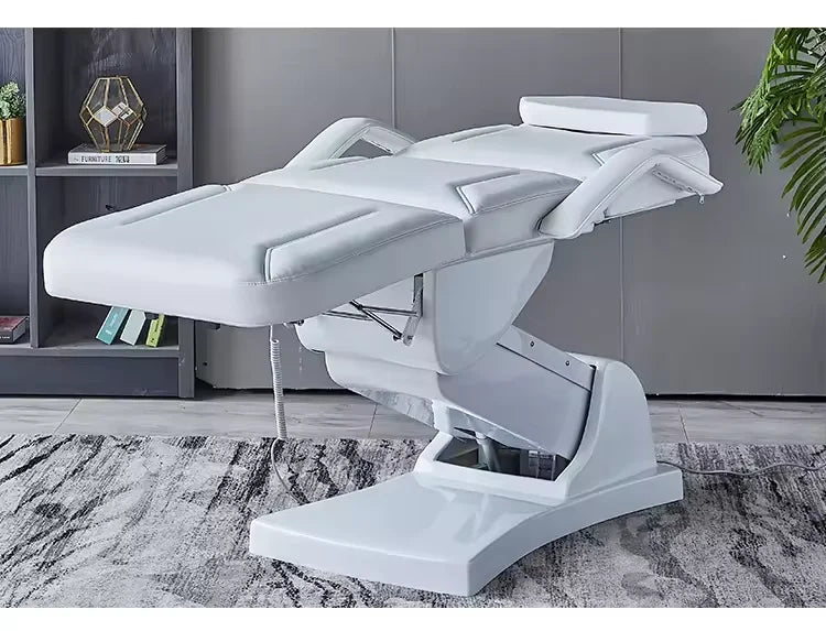Multifunctional Electric Vertical Therapy Bed Ivory White PU Leather 3 Motors Electric Beauty Tattoo Massage Bed