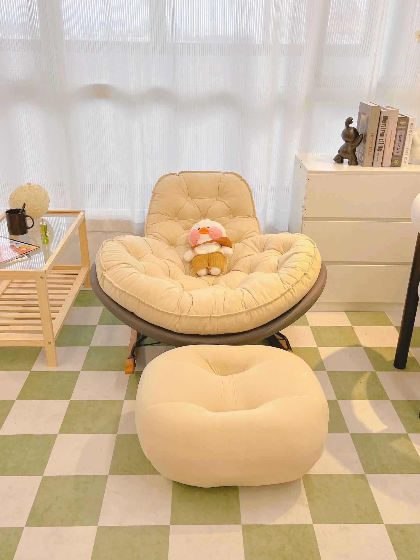 Elegant Nordic Rocking Chair for Living Room Single Penguin Chair Cozy Lazy Sofa Stylish Lounge Chair for Balcony and Patio