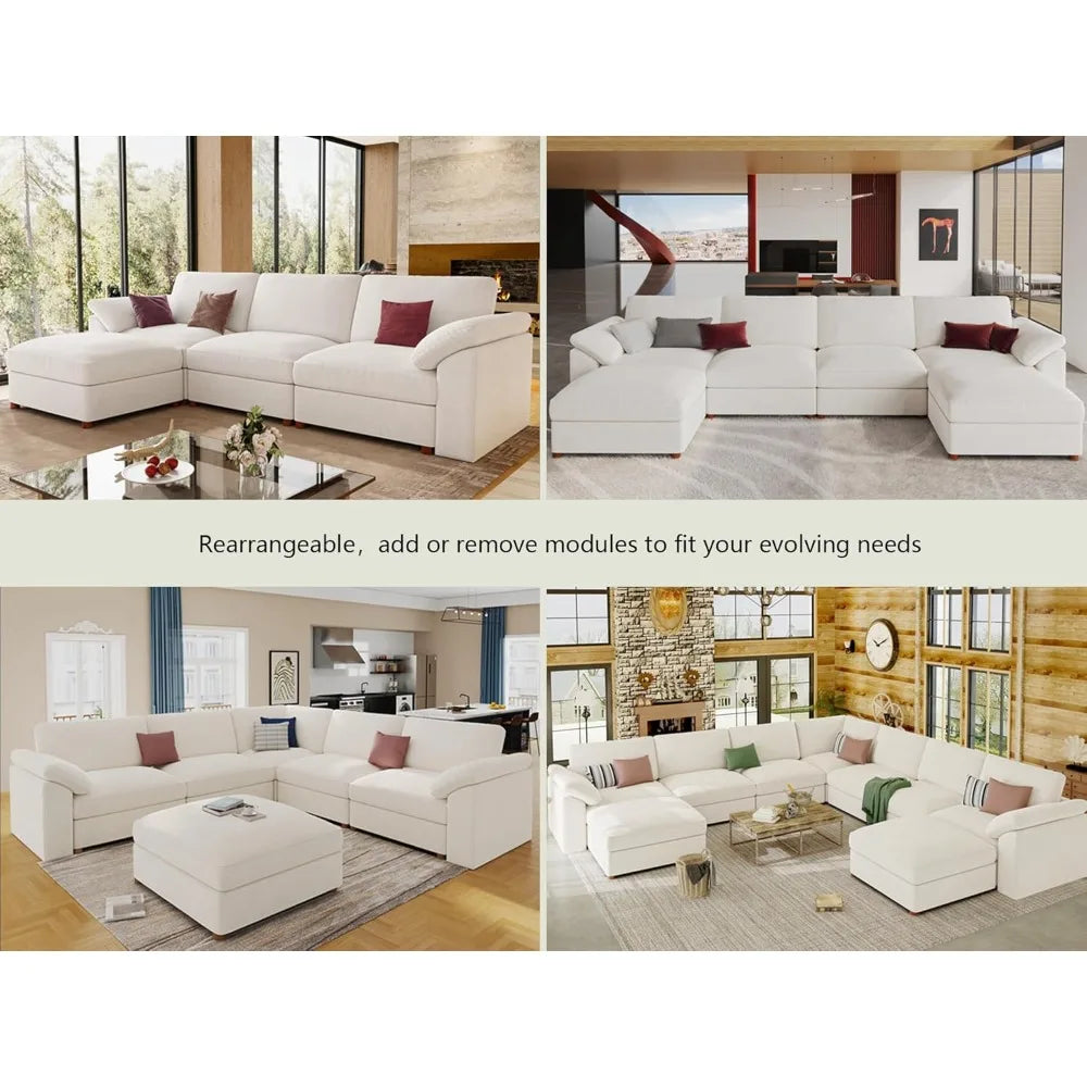 Modular Sectional Couch,Chenille Large L Shape Sectional Sofa Modern Luxury Deep seat Modular Sofa Removable and Washable,White