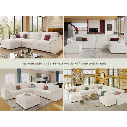 Modular Sectional Couch,Chenille Large L Shape Sectional Sofa Modern Luxury Deep seat Modular Sofa Removable and Washable,White