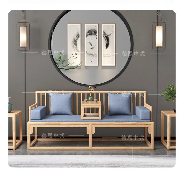 Han Solid Wood New Chinese Sofa Combination Living Room Zen Bed Hotel Homestay Push