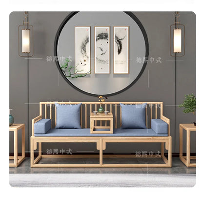 Han Solid Wood New Chinese Sofa Combination Living Room Zen Bed Hotel Homestay Push