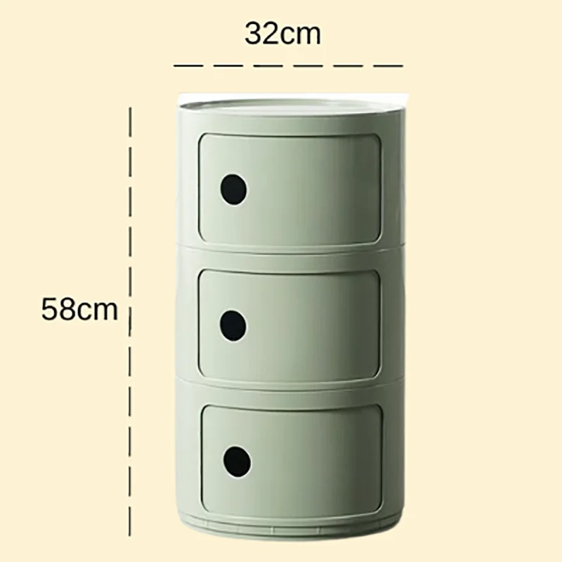 Plastic Round Nightstand Bedside Table Cabinet with Sliding Doors Round Storage Bedside Cabinet Nightstand  for Living Bedroom