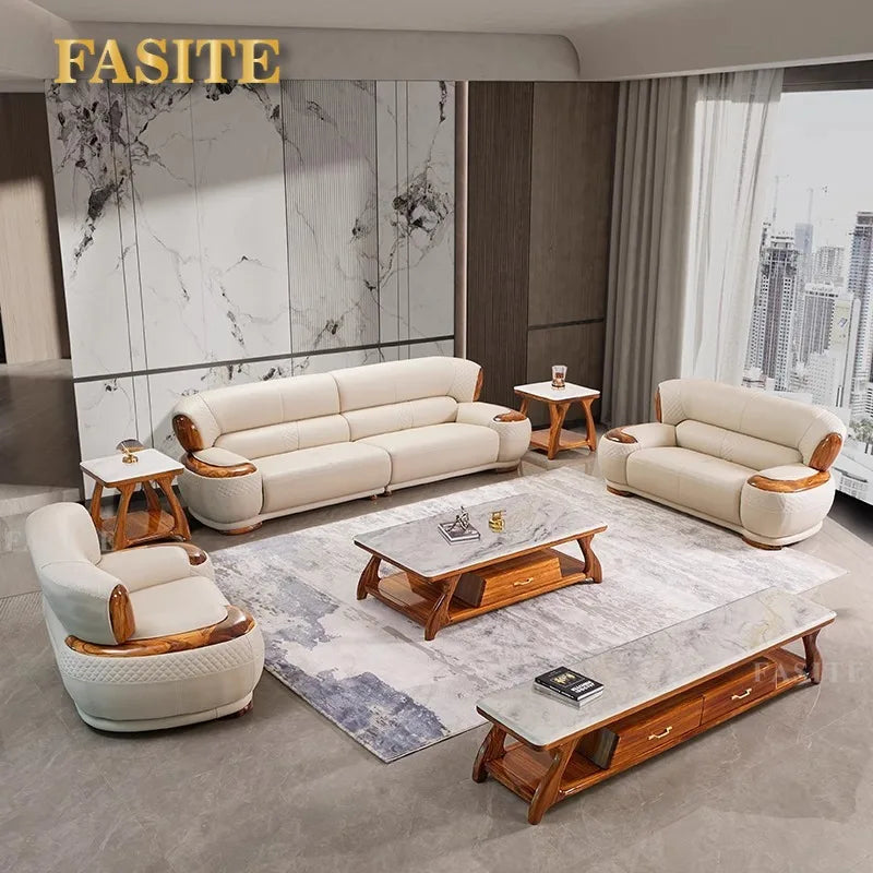 New Chinese Ebony Leather Sofa High-end Villa Large Flat Floor Living Room Leather Art Solid Wood Princess Corner 23 Combination