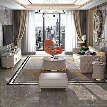 Italian light luxury sofa living room leather sofa first layer cowhide buckle design luxury combination sofa size apartment