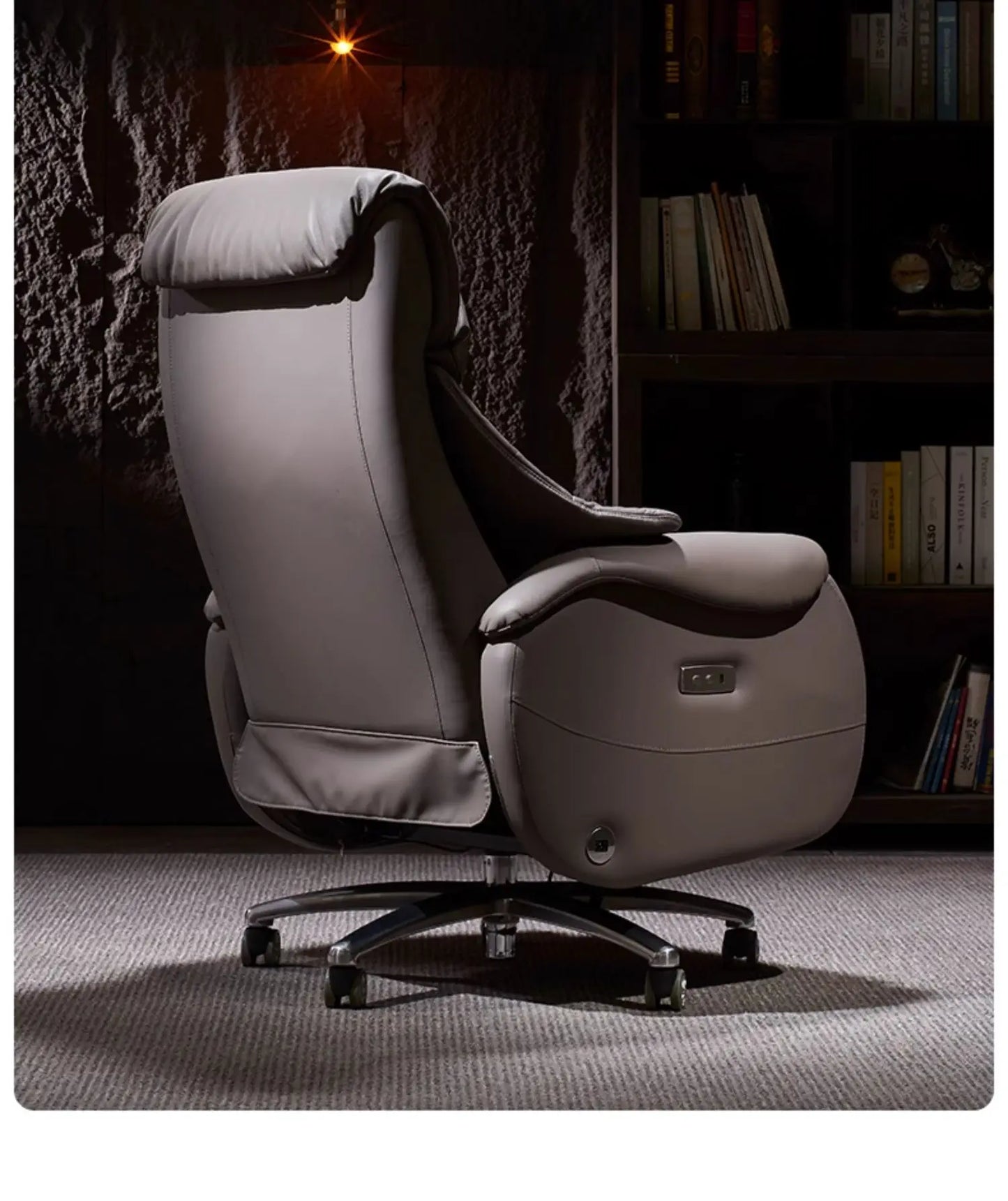 Leather Office Chair With Wheels Electric Footrest Furniture Solid Wood Frame Computer Armchair 7-Point Vibrating Gamer Bedroom