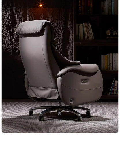 Leather Office Chair With Wheels Electric Footrest Furniture Solid Wood Frame Computer Armchair 7-Point Vibrating Gamer Bedroom