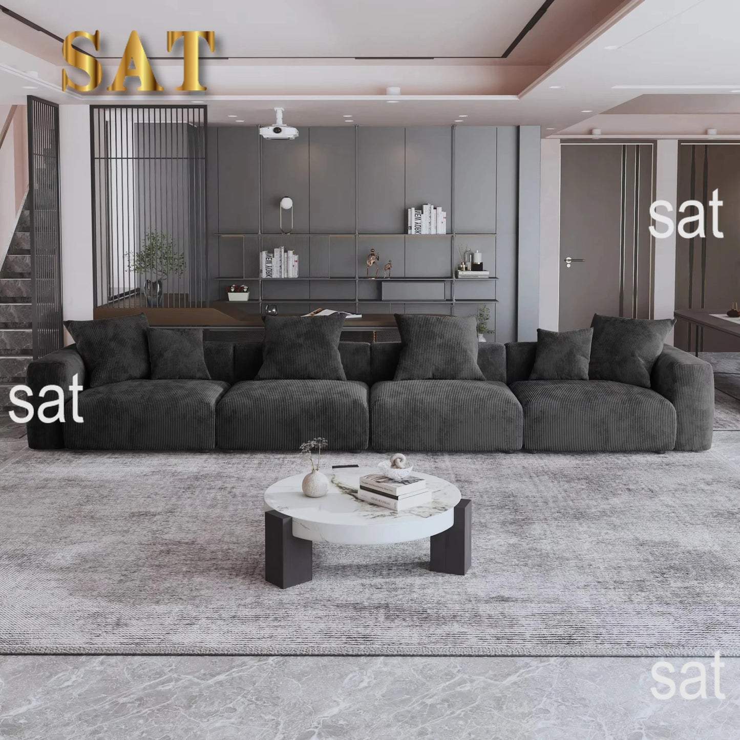 For American Vacuum Compression Black Modular Combination Sofa Sofa Large Corduroy Fabric Sofa Set