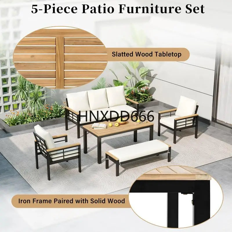 5-Piece Outdoor Furniture Set, 3-Seat Sofa, Patio Conversation Set with Cushions for Backyard, Poolside, Garden, Black with