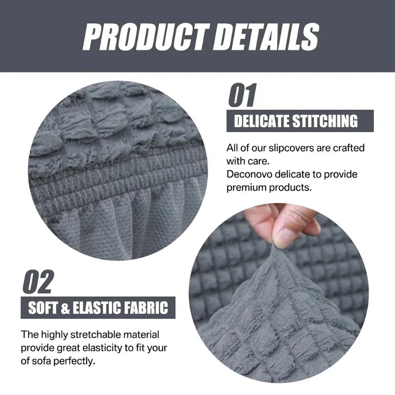 1 Seater Seersucker Sofa Cover with Elastic Skirt Stretch Sofa Protector Removable Slipcover Armchair Cover Elastic Couch Cover