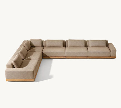 Modern Luxury All Weather Patio Garden Hotel Pool Sofa Set Outdoor Leisure Solid Wood Furniture Teak Modular Sofa L-Sectional