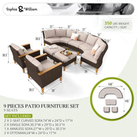 Outdoor Wicker Sectional Sofa Set, Half Moon Curved Patio Furniture Set with Ottman, High Back Rattan Patio Con