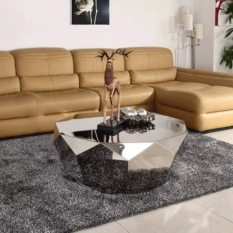 Modern Minimalist Luxury Diamond Stainless Steel Coffee Table Living Room Furniture Shaped  Center Table Tea Table Escritorios