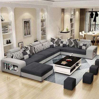 Modern Style Fabric Sectional Sofa Cum Bed Couch Living Room Sofas Set Home Luxury U Shaped Corner Sofa Set 7 Seater