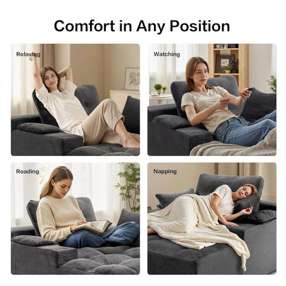 50" Oversized Boneless Chaise Lounge Chair Indoor, Plush Faux Fur Cloud Sofa Couch with Pillows, No Assembly Deep, Customized