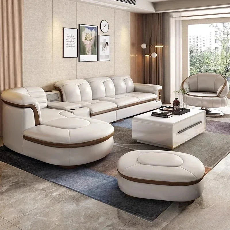 Leather Sectional Sofa Sets with USB, Bluetooth Speaker - Living Room