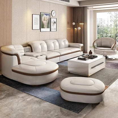 Leather Sectional Sofa Sets with USB, Bluetooth Speaker - Living Room