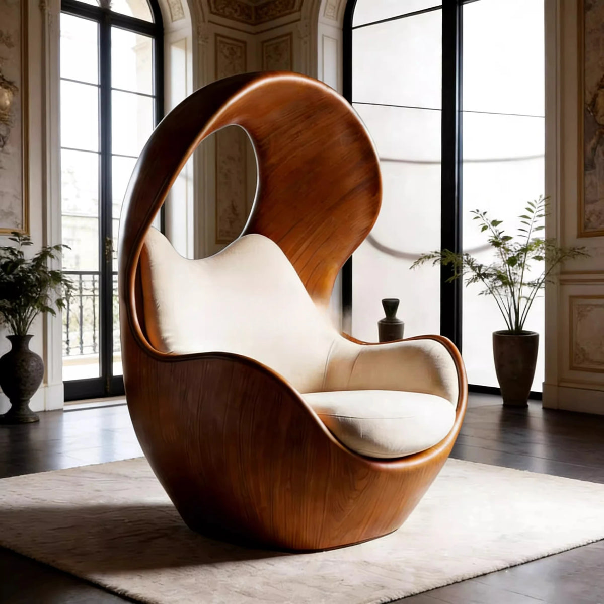 Internet celebrity eggshell single sofa chair retro solid wood surrounded lazy chair living room light luxury artistic leisure