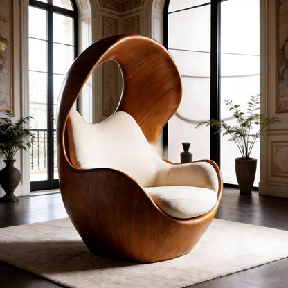 Internet celebrity eggshell single sofa chair retro solid wood surrounded lazy chair living room light luxury artistic leisure