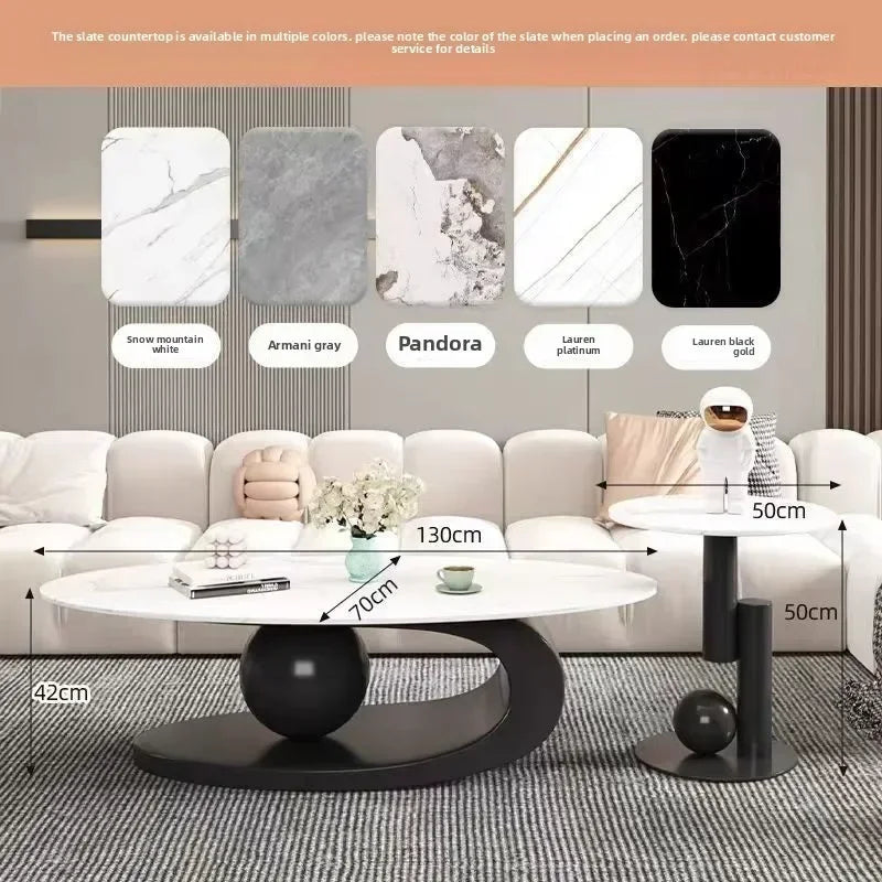 Bright Oval Coffee Tables for Tea Room Italian Rock Slab Easy To Clean Side Table Luxury Tables for Living Room a