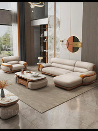 New Chinese ebony leather sofa living room combination size apartment first layer cowhide straight row sofa