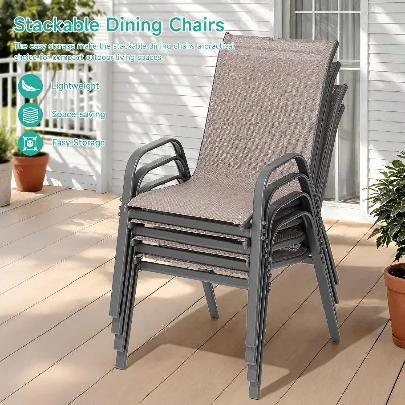 Garden Chairs Set Of 4, Easily Set Up Stackable Outdoor Dining Chairs With High Back And Wide Seat, All Weather Breathable