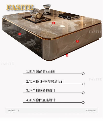 LightLuxury Coffee Table Living Room Home High-end Rectangular Luxury Stone Tea Table New High-end Villa Large Flat Coffee Table