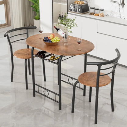 Vineego 3-Piece Small Kitchen Dining Set for 2 Black Wooden Table And Chairs Space Saving Breakfast Set