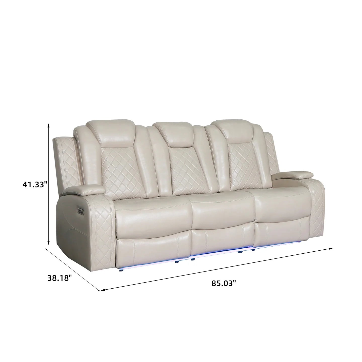 Power Reclining Sofa Couch with Wireless Charger 3 Seaters Recliner  Reading Light Leather Bluetooth Speaker Theater Seating LED